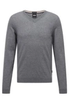 Hugo Boss V-neck Slim-fit Sweater In Virgin Wool In Grey