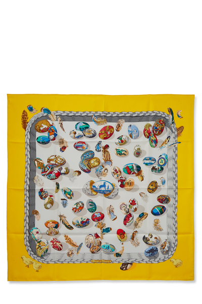 Pre-owned Hermes Yellow & Multicolor 'couvee D'' Silk Scarf 90