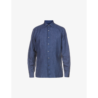 Ermenegildo Zegna Relaxed-fit Button-down Linen Shirt In Blue