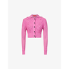 Commission Squad Cropped Cotton Cardigan In Fuchsia