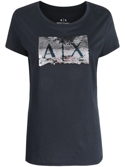 Armani Exchange Sequin-embellished Logo T-shirt In Blau