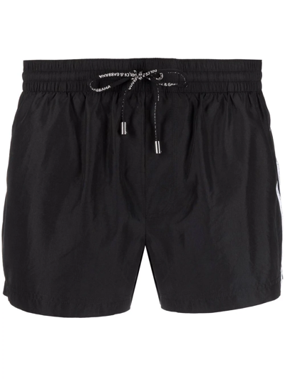 Dolce & Gabbana Short Swim Trunks With Dg Logo Band In Black