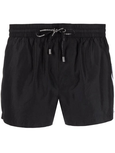 Dolce & Gabbana Short Swim Trunks With Dg Logo Band In Blue