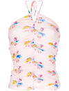 Ganni Floral-pattern Recycled Polyamide-blend Top In Rosa