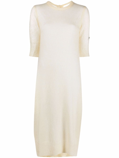 Ganni Embroidered-logo Detail Dress In Nude