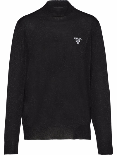 Prada Glitter Logo Intarsia Jumper In Schwarz