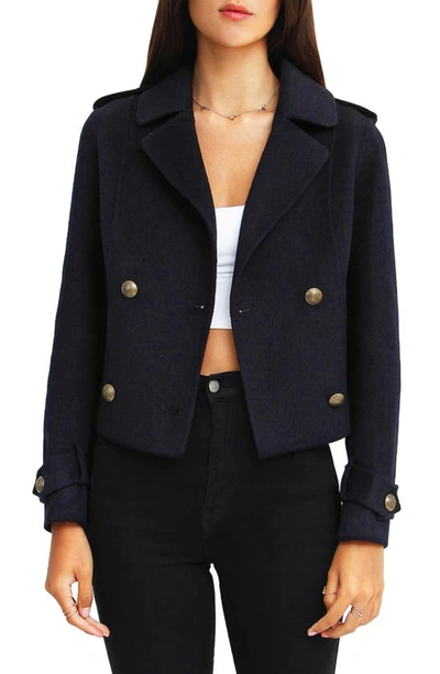 Belle & Bloom Better Off Military Wool Blend Crop Peacoat In Blue