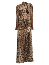 DOLCE & GABBANA SILK LEOPARD PRINT TIE MAXI DRESS