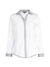Misook Striped-trim Stretch Cotton Shirt In White / Black