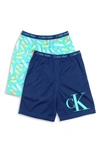 Calvin Klein Kids' 2-pack Sleep Shorts In Surf Board Black Iris