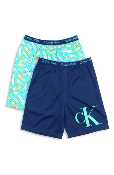 Calvin Klein Kids' 2-pack Sleep Shorts In Surf Board Black Iris