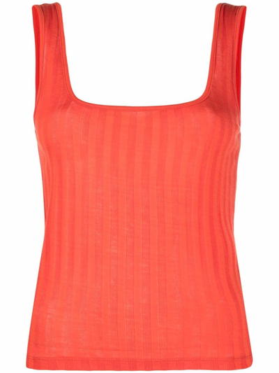 Vince Ribbed-knit Cotton Tank Top In Orange