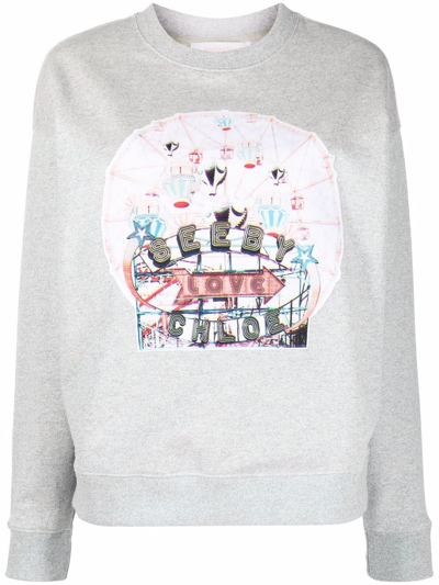 See By Chloé Fair-print Relaxed-fit Cotton-blend Sweatshirt In Grey