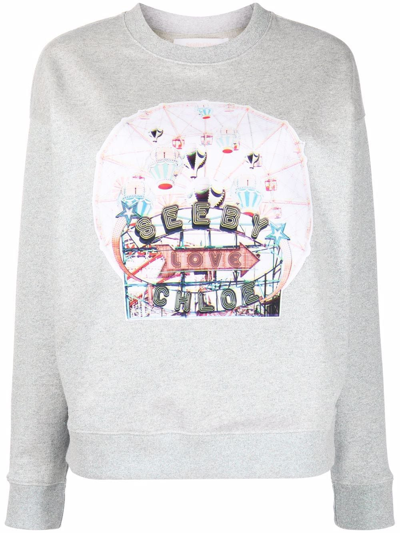 See By Chloé Appliquéd Metallic French Cotton-blend Terry Sweatshirt In Grey