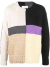 Jil Sander Crewneck Colourblock Intarsia Knit Sweater In Grey