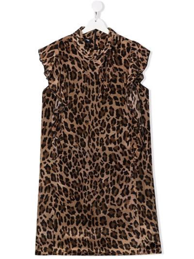 Dsquared2 Kids' Leopard-print Sleeveless Dress In Brown