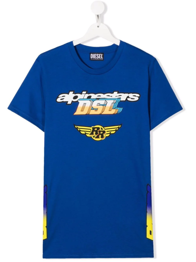Diesel Kids' Logo-print T-shirt In Blue