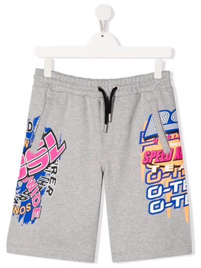 Diesel Kids' Logo-print Jogger Shorts In Grey