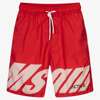 Msgm Teen Logo Drawstring Swim Shorts In Red