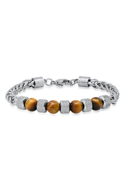 Hmy Jewelry Stainless Steel Agate Bead Wheat Chain Bracelet In Metallic / Brown