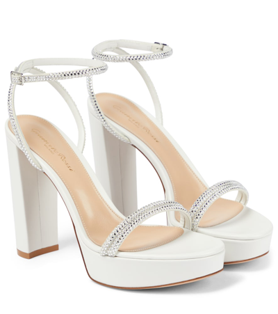 Gianvito Rossi Embellished Leather Platform Sandals In White+white