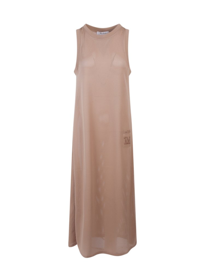 Max Mara Sleeveless Crewneck Mesh Dress In Beige