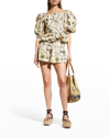Ulla Johnson Carlotta Puff-sleeve Lace-up Blouse In Lemonbalm