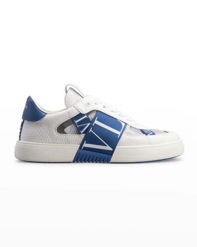 Valentino Garavani Men's Web Logo Strap Mesh Sneakers In Whiteblue