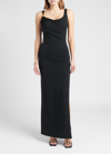 Versace Medusa La Greca Draped Jersey Gown In Black