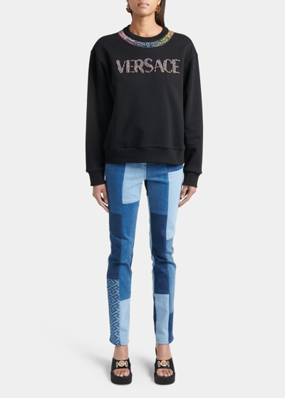 Versace Ventagli Monogram Patchwork Skinny-leg Jeans In Multicolor Blue