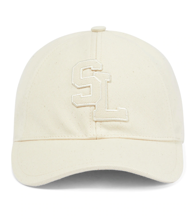 Saint Laurent Sl-embroidered Cotton-canvas Baseball Cap In Ivory