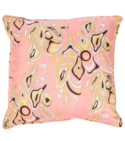 Emilio Pucci Africana Silk Twill Cushion In Pink,multi