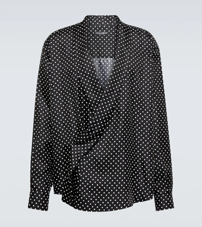 Dolce & Gabbana Oversize Silk Shirt With Polka-dot Print In Black,white