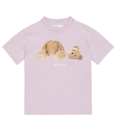 Palm Angels Kids' Bear-print Short-sleeved Cotton T-shirt 4-10 Years In Light Purple