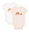 Palm Angels Baby Printed Cotton Bodysuit Set In Multicolor Brown