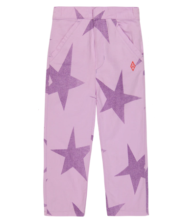 The Animals Observatory Kids' Camel Printed Cotton And Linen Pants In Lilac