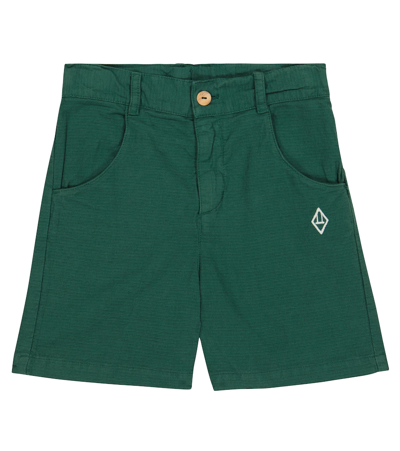 The Animals Observatory Kids' Pig Cotton And Linen Shorts In Green