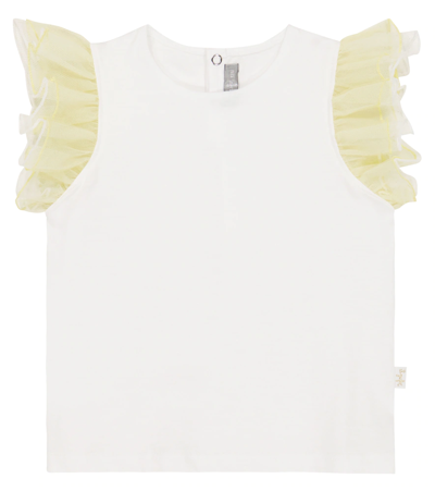 Il Gufo Babies' 棉质与薄纱t恤 In White/ Yellow