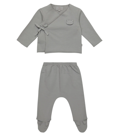 Il Gufo Baby Cotton Cardigan And Pants Set In Cloud Grey