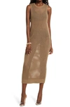 Open Edit Open Stitch Sleeveless Cotton Blend Sweater Dress In Tan Lead