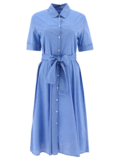 Woolrich Long Lightweight Dress In Chambray Cotton In Blue