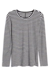 Caslon Long Sleeve Crewneck T-shirt In Black- White Brooke Stripe