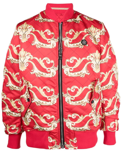 Philipp Plein 巴洛克图案印花飞行员夹克 In Red