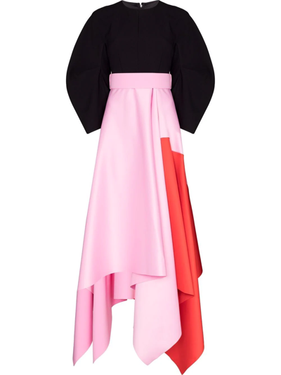 Solace London Quinn Colour Block Asymmetric Hem Dress In Black