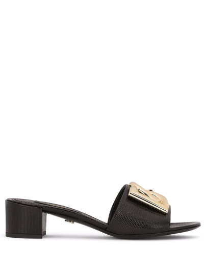 Dolce & Gabbana Logo-plaque Leather Sandals In Schwarz