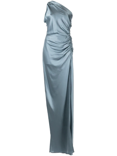 Michelle Mason Gathered-detail Silk Gown In Blue