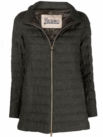 Herno Zip-up Linen Padded Coat In Grün