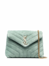 Saint Laurent Women's Small Loulou Matelassé Suede Shoulder Bag In Vertopaline