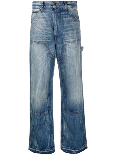 Amiri 'carpenter' Frayed Hem Detail Straight Leg Jeans In Blue