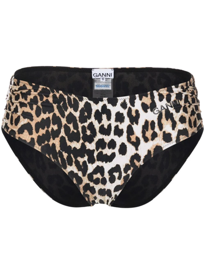 Ganni Leopard Print Bikini Bottoms In Leopard